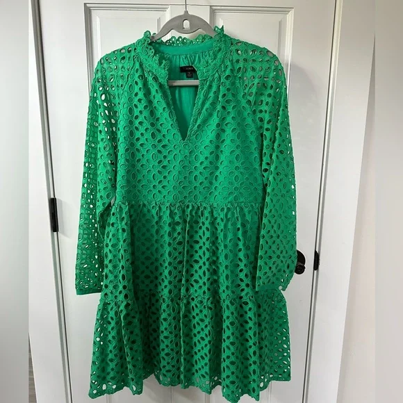 J. Crew Green Lace Eyelet Dress